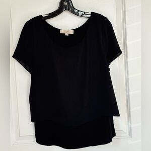 LOFT Black Layered Scoop Neck Short Sleeve Top, size L